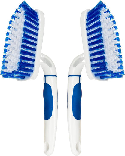 2-Pack Scrub Brush for Cleaning with Long Handle,Medium Firm Brush Bathroom Cleaning Supplies and Bathtub Cleaner and Shower Cleaning Brush,Multi-Scene Use for Kitchen or Carpet Brush,White&Green