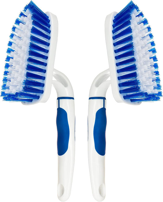 2-Pack Scrub Brush for Cleaning with Long Handle,Medium Firm Brush Bathroom Cleaning Supplies and Bathtub Cleaner and Shower Cleaning Brush,Multi-Scene Use for Kitchen or Carpet Brush,White&Green