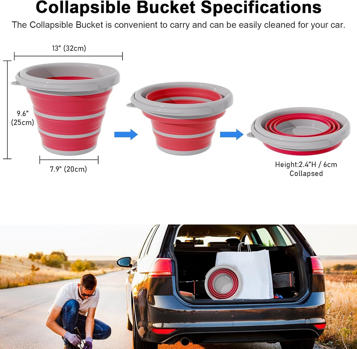 Collapsible Wash Bucket with Microfiber Mitt, 10L (2.6 Gallon) Portable Collapsiblle Buckett with Handle for Car Wash Household Cleaning, Multiuse Collapsibles Water Bucket and Car wash mitt - Grey