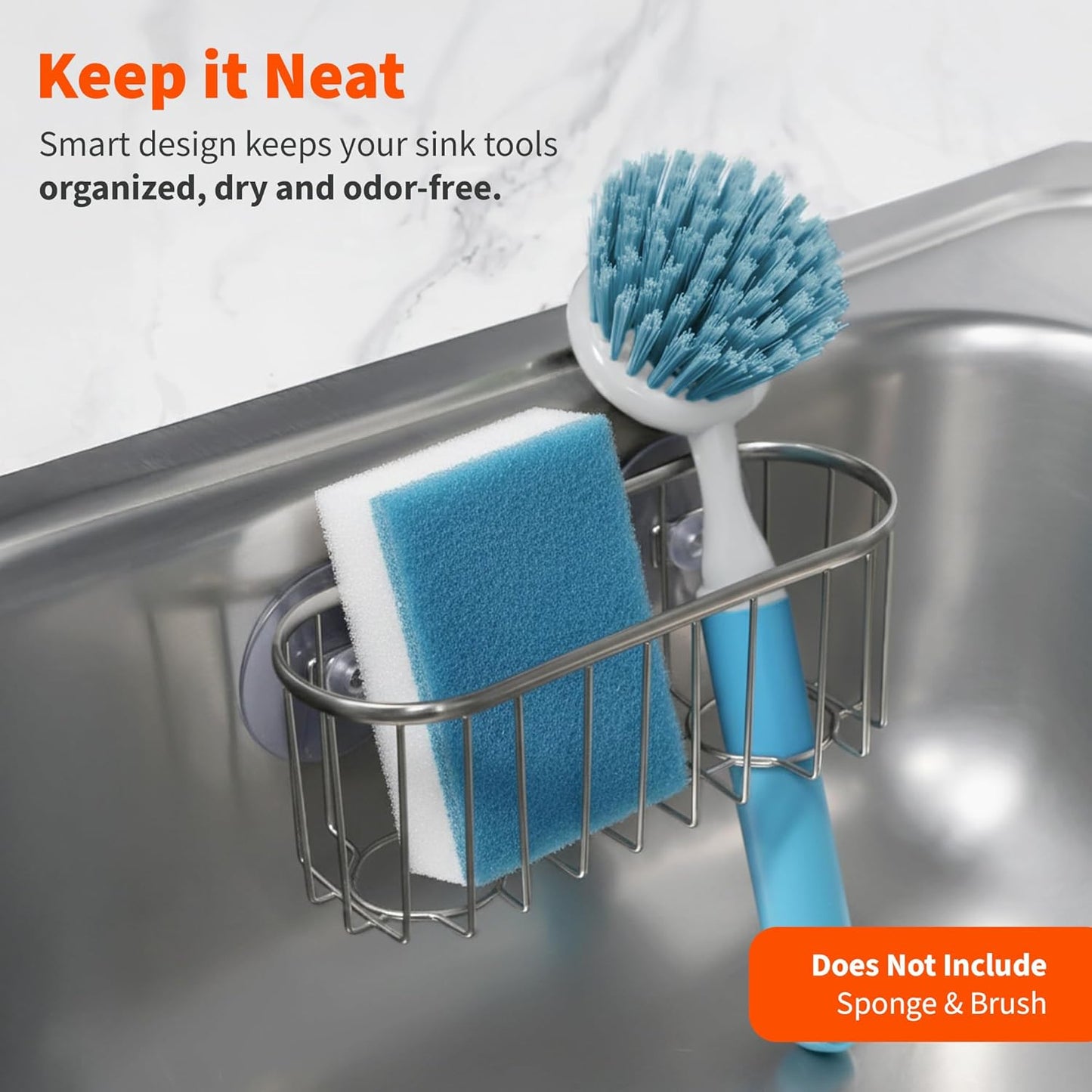 Best Brands IMUSA Sponge Holder for Kitchen Sink—Brushed Metal Sink Organizer with Triple Suction Cups, Compact Caddy for Sponges, Brushes, Soap & Everyday Kitchen Cleaning Essentials
