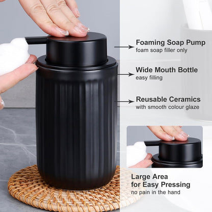 BosilunLife Dish Hand Soap Dispenser - Liquid Pump Soap Dispenser for Bathroom Decro 12oz Ceramic Kitchen Dish Dispenser with Rust-Proof Liquid Pump Modern Refillable Lotion Bottles