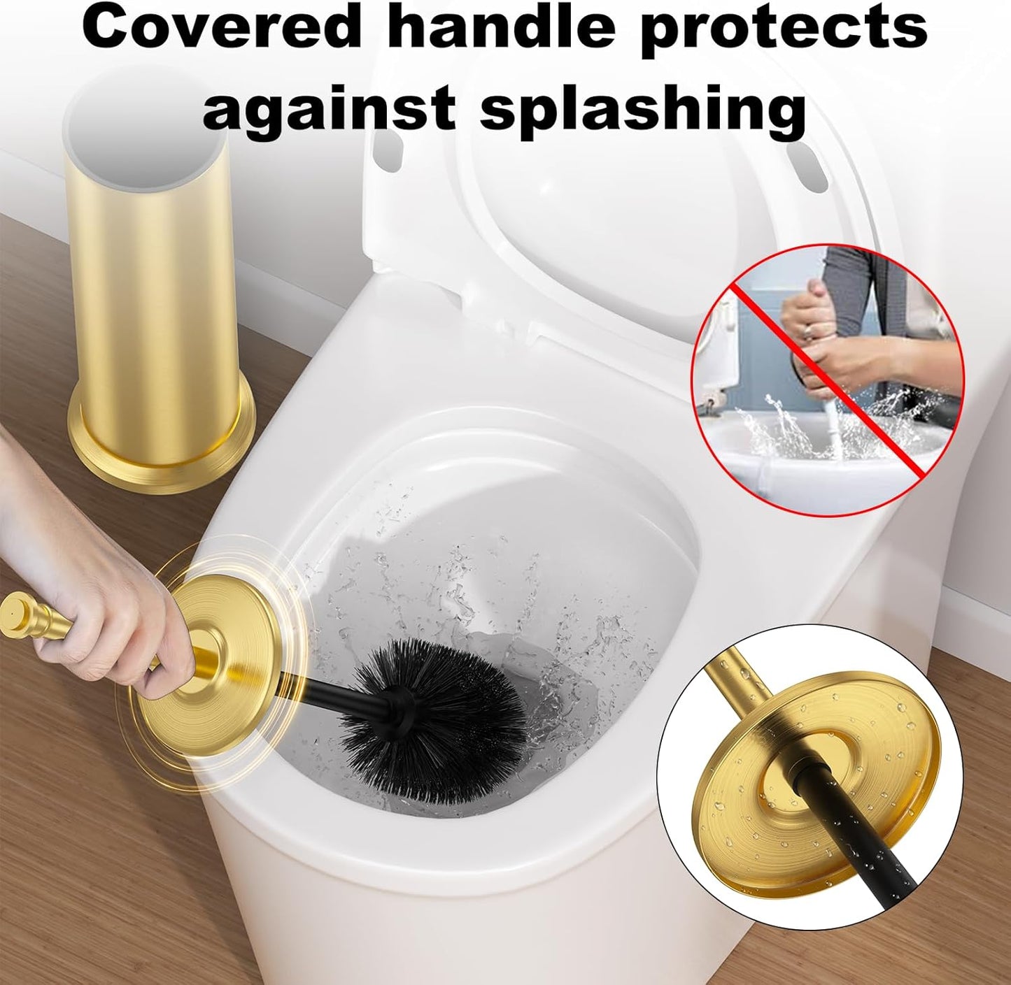 Stain Nickel Toilet Brush and Holder，Extra Long Handled Toilet Brush for Bathroom，Stainless Steel Heavy Duty Toilet Bowl Brush,Removable Inner Bowl,Deep Cleaning Dense Bristles Brush -Space Saving