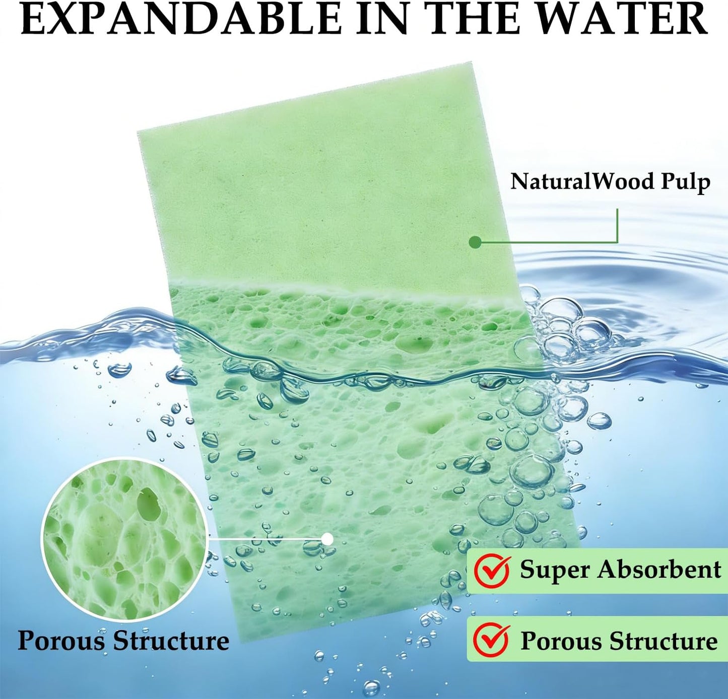 Kitchen Sponges Compressed Cellulose Sponge, Non Scratch Natural Dish Sponge for Kitchen Cleaning Sponges for Dishes Bathroom Cars Pop-up Cleaning Sponge,16 PCS