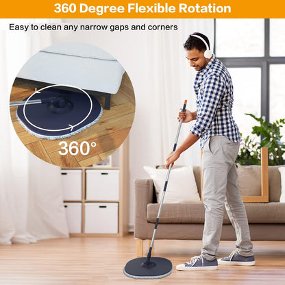 Flat Floor Mop and Bucket System Set with Wringer, Spin Mop and Bucket Separate Clean and Dirty Water with Self Separation for Hardwood, Laminate, Tile, Floor Cleaning, Wet and Dry Use, LightCyan