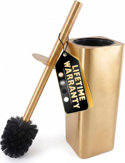 Stylish Stainless Steel Toilet Brush and Holder Set - Silver Toilet Bowl Brush and Holder with Splash Cover, Sturdy Bristles, Corrosion & Scratch Resistant - Elegant Design, Effective Deep Cleaning