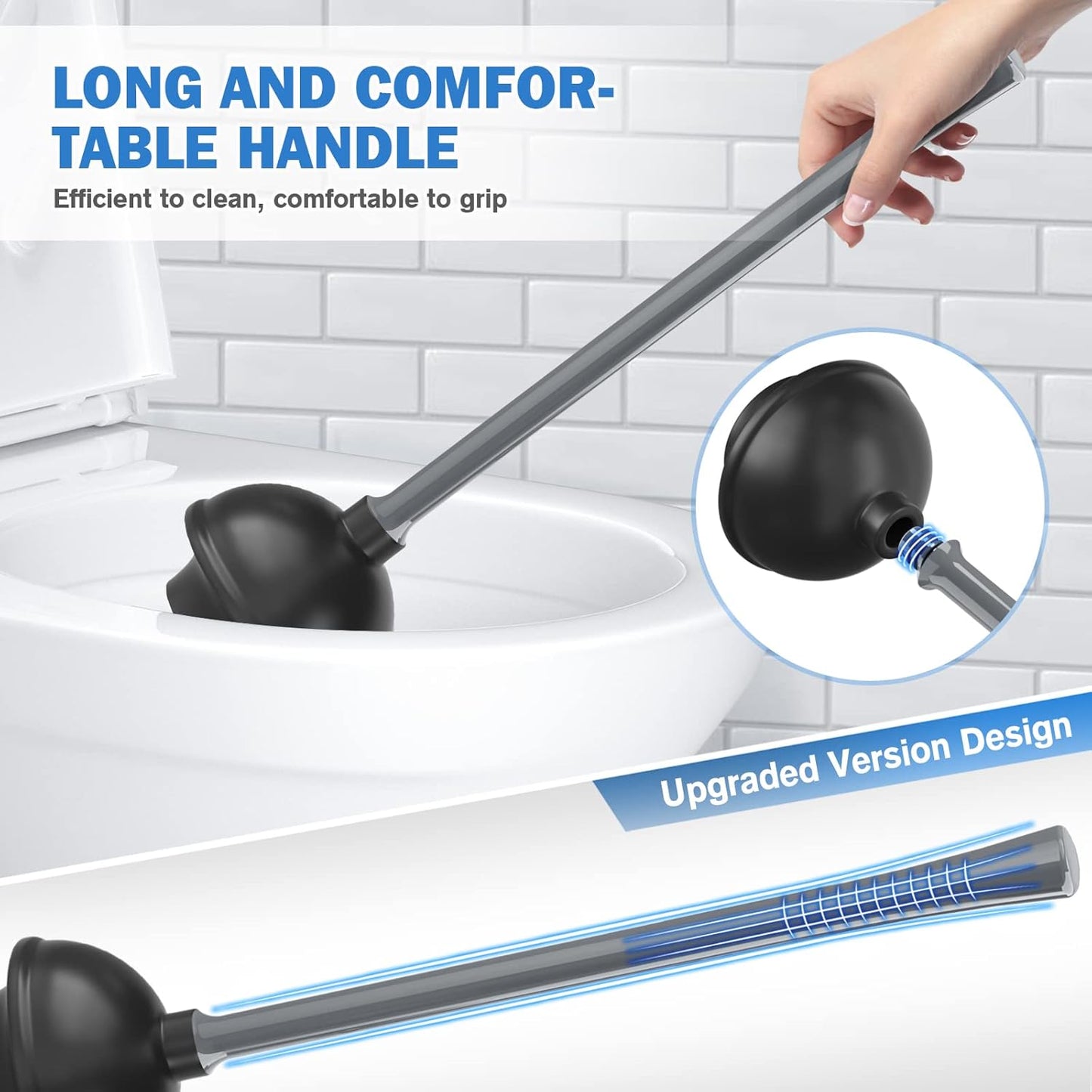 Toilet Plunger and Brush, Bowl Brush and Heavy Duty Toilet Plunger Set with Ventilated Holder, 2-in-1 Bathroom Cleaning Combo with Modern Caddy Stand for 5.7-inch Toilet Drain(Black, 2 Set)