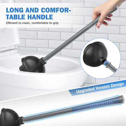 Toilet Plunger and Brush, Bowl Brush and Heavy Duty Toilet Plunger Set with Ventilated Holder, 2-in-1 Bathroom Cleaning Combo with Modern Caddy Stand for 5.7-inch Toilet Drain(Black, 2 Set)