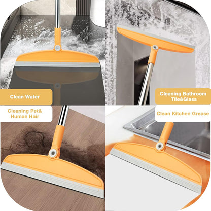 Silicone Air Broom,Multifunction Broom with Long Handle，Adjustable Rubber Squeegee Sweeping Water for Indoor Hardwood Floors,Kitchen,Concrete Floor,Bathroom Tile(Gray Yellow)