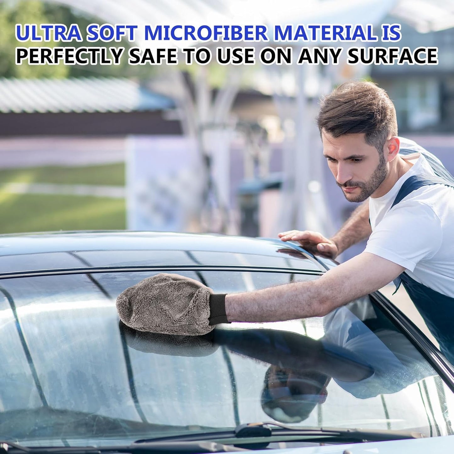 Teenyyou 6 Pcs Microfiber Dusting Mitt Car Wash Mitts Cleaning Glove with Thumb Reusable Terry Dusting Gloves with Elastic Wrist Cuff for Car Wheel Plants House Kitchen(Blue, Grey,8.85 x 7.08 Inch)