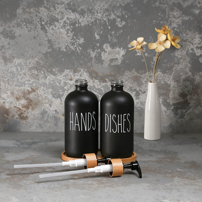 MOMEEMO Soap Dispenser Set, Contains Hand and Dish Soap Dispenser, Suitable for Kitchen Decor. (Black & White)