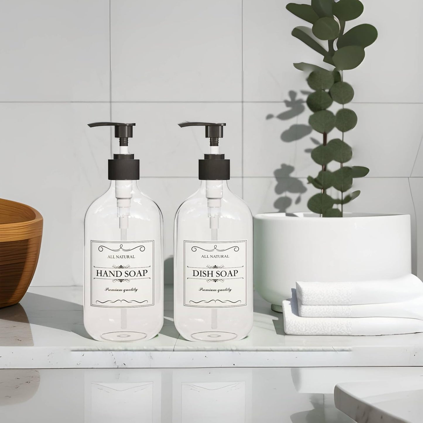 Kzeirm Green Soap Dispenser, Dish & Hand Soap Dispenser Set for Bathroom & Kitchen, Refillable Pump Bottle Dispenser, Plastic Empty Soap and Lotion Dispenser for Liquid, 2 Pcs