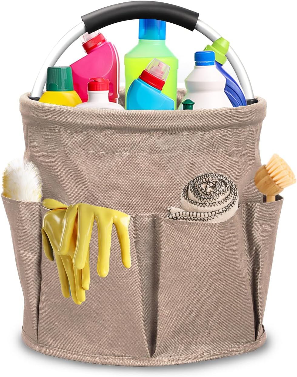 Qivine 17L Cleaning Caddy with Handle, Cleaning Supply Caddy Foldable Tool Bag Cleaning Products Organizers Portable Cleaning Bucket Organiser for Storing Towels(Blue)