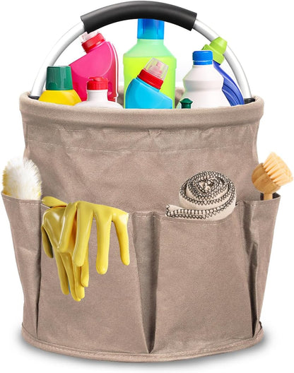 Qivine 17L Cleaning Caddy with Handle, Cleaning Supply Caddy Foldable Tool Bag Cleaning Products Organizers Portable Cleaning Bucket Organiser for Storing Towels(Blue)