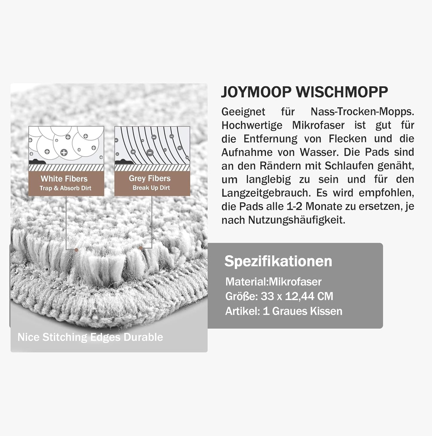 JOYMOOP Flat Mop Head, with 13-inch Microfiber Mop Pad Replacement - Pink, 1 Pack