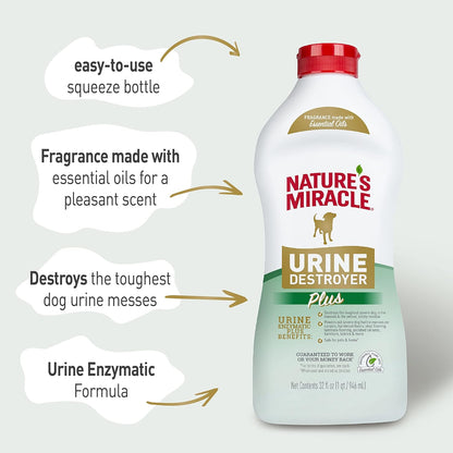 Nature's Miracle Urine Destroyer Plus for Dogs, Enzymatic Formula for Severe Dog Urine Stains, 32 oz