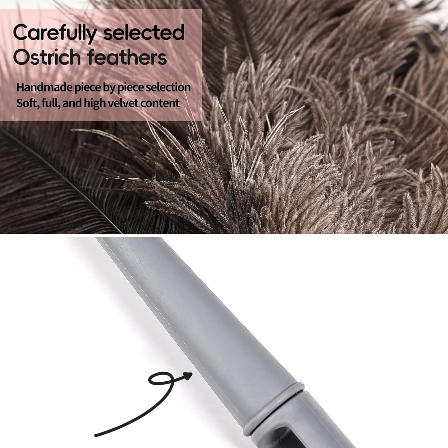 Extendable Cleaning Duster 94 Inch - Long Telescoping Ostrich Feather Dusters with Stainless Steel Extension Pole for High Ceiling Fan, High Ceilings,Roof Dusting