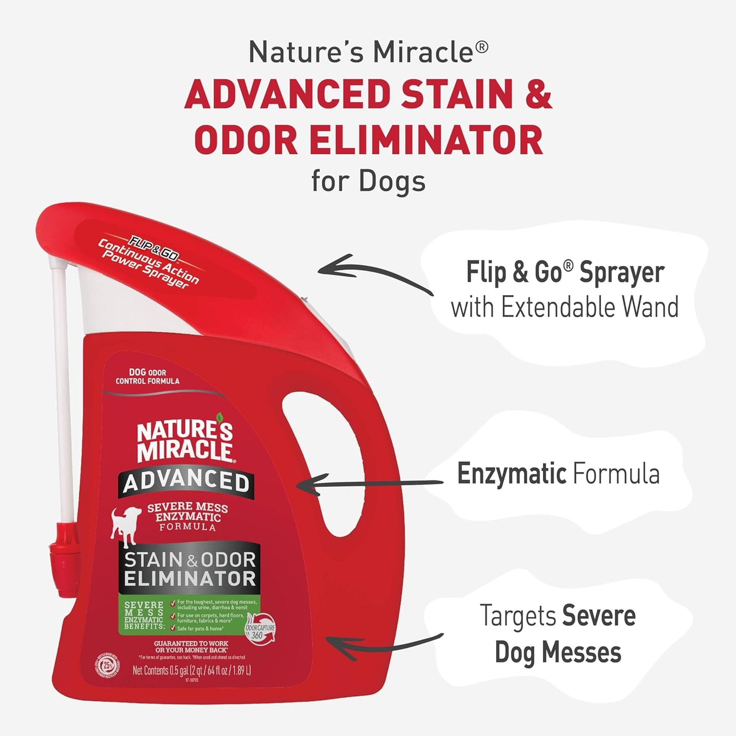 Nature’s Miracle Advanced Stain and Odor Eliminator Dog Spray, Fresh Scent, Severe Mess Enzymatic Formula For Tough Pet Messes, 32 oz
