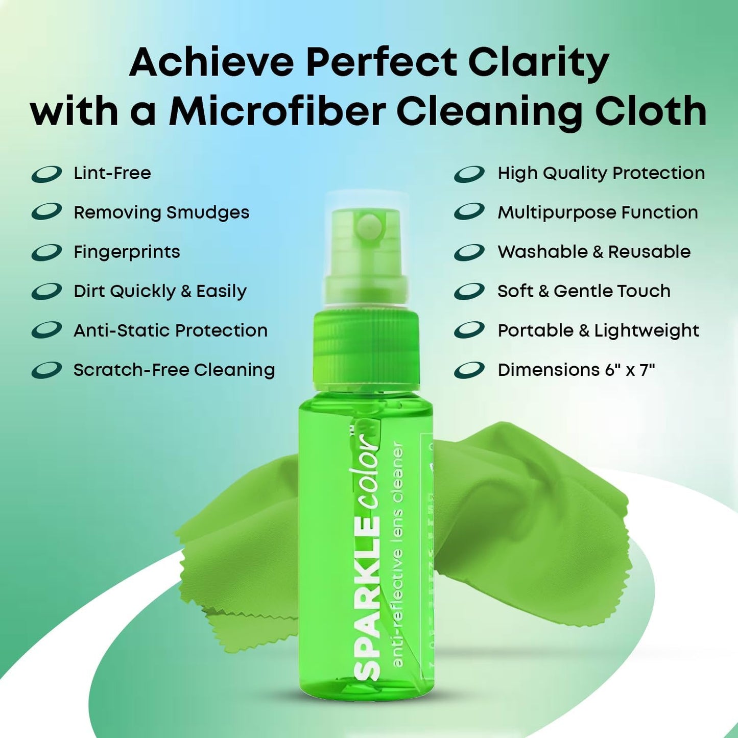 Sparkle Anti-Reflective Safe Lens Cleaner Spray Kit - (2) 1oz Glasses Cleaner Spray & (2) Microfiber Cloth for Eyeglasses, Sunglasses, Lenses, Screens and Camera Cleaning Kit (4 Piece Set)