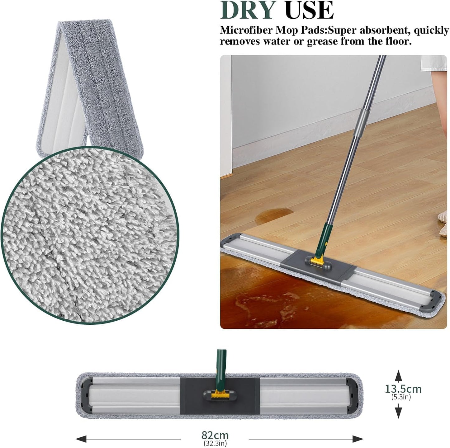 Mops for Floor Cleaning, Masthome Flat Dust Mop with 4 Reusable Pads, 2-Sided Microfiber Dust Mop for Wet & Dry Use, Flat Flip Mops for Hardwood, Laminate, Vinyl,Kitchen, Tile -1 Scraper
