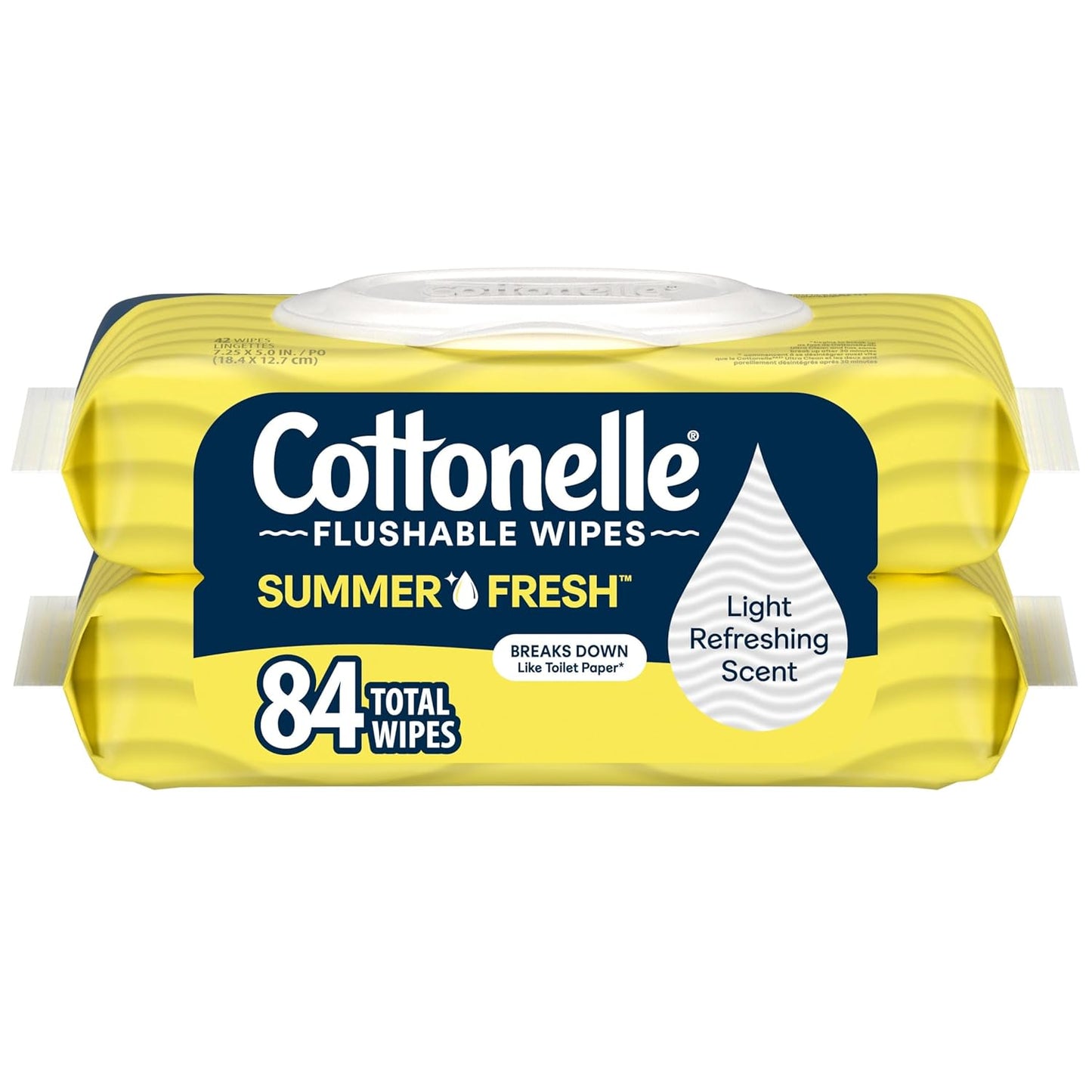 Cottonelle Fragrance Free Flushable Wet Wipes, Adult Wet Wipes, 2 Flip-Top Packs, 42 Wipes Per Pack