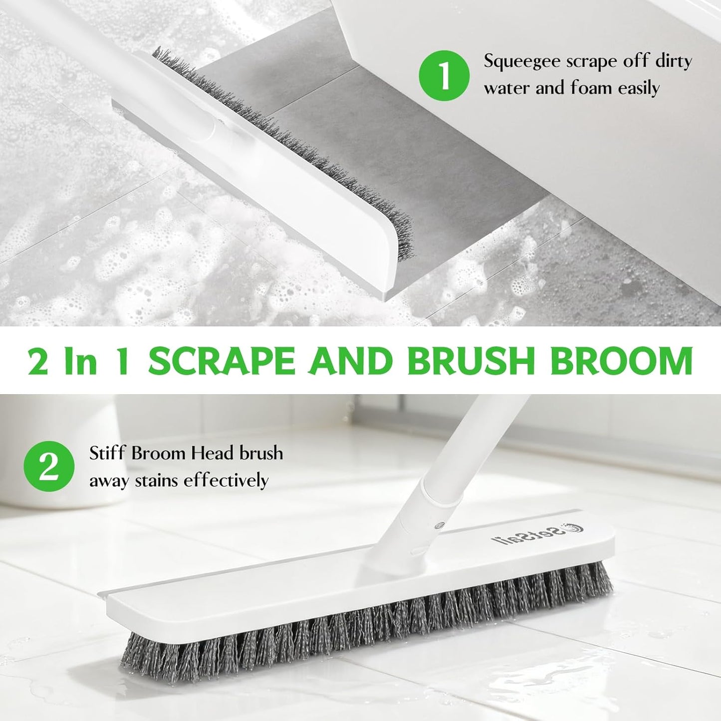 SetSail Floor Scrub Brush with 51-Inch Long Adjustable Handle 2 in 1 Scrape Brush Stiff Bristle Floor Scrubber for Cleaning Shower Bathroom Garage Kitchen Wall Deck Tub Tile