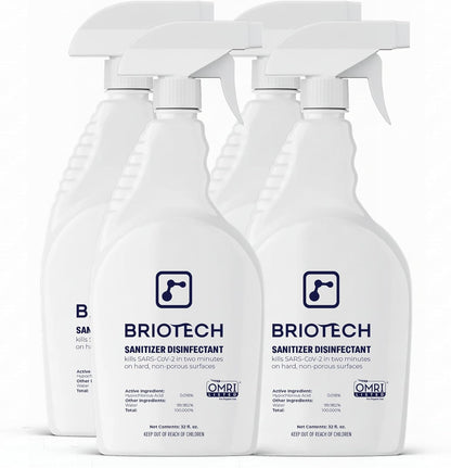 BRIOTECH Sanitizer Disinfectant Hypochlorous, Kill 99.99% of Viruses & Bacteria, Control Mold, Eliminate Odor, Gentle for Nursery & Play Rooms, Food Contact Surface Sanitizer, 1 Gallon Refill