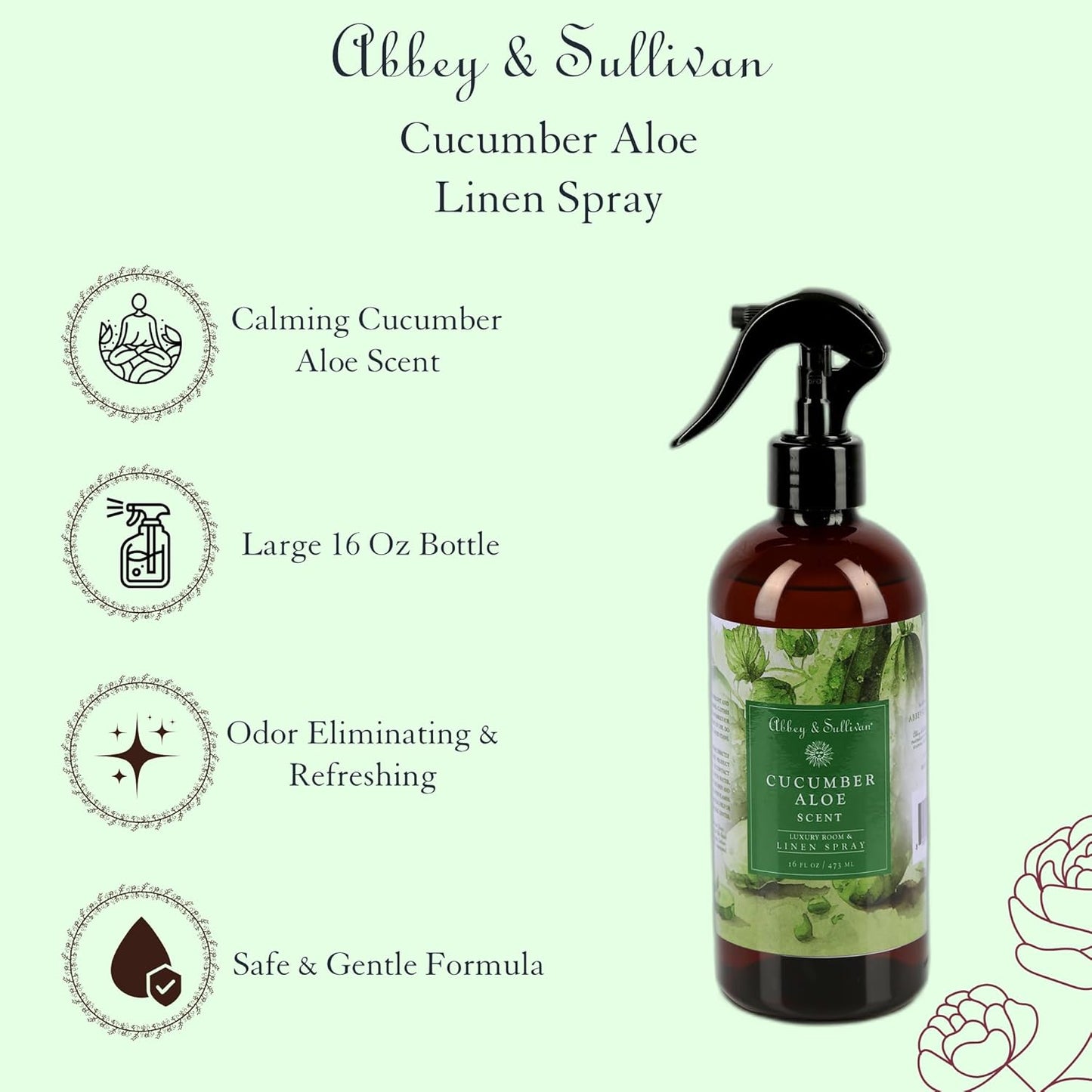 Abbey & Sullivan Linen Spray, Cucumber Aloe, Fabric Freshener and Fragrance Room Spray, Pack of 2, 16 oz