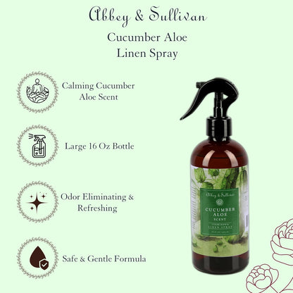 Abbey & Sullivan Linen Spray, Cucumber Aloe, Fabric Freshener and Fragrance Room Spray, Pack of 2, 16 oz