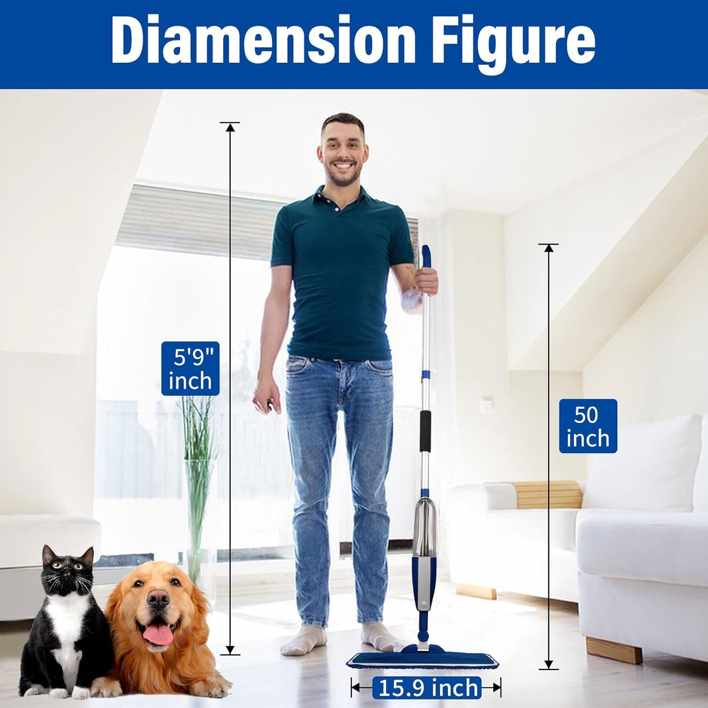 Mops for Floor Cleaning Wet Spray Mop with 14 oz Refillable Bottle and 2 Washable Microfiber Pads Home or Commercial Use Dry Wet Flat Mop for Hardwood Laminate Wood Ceramic
