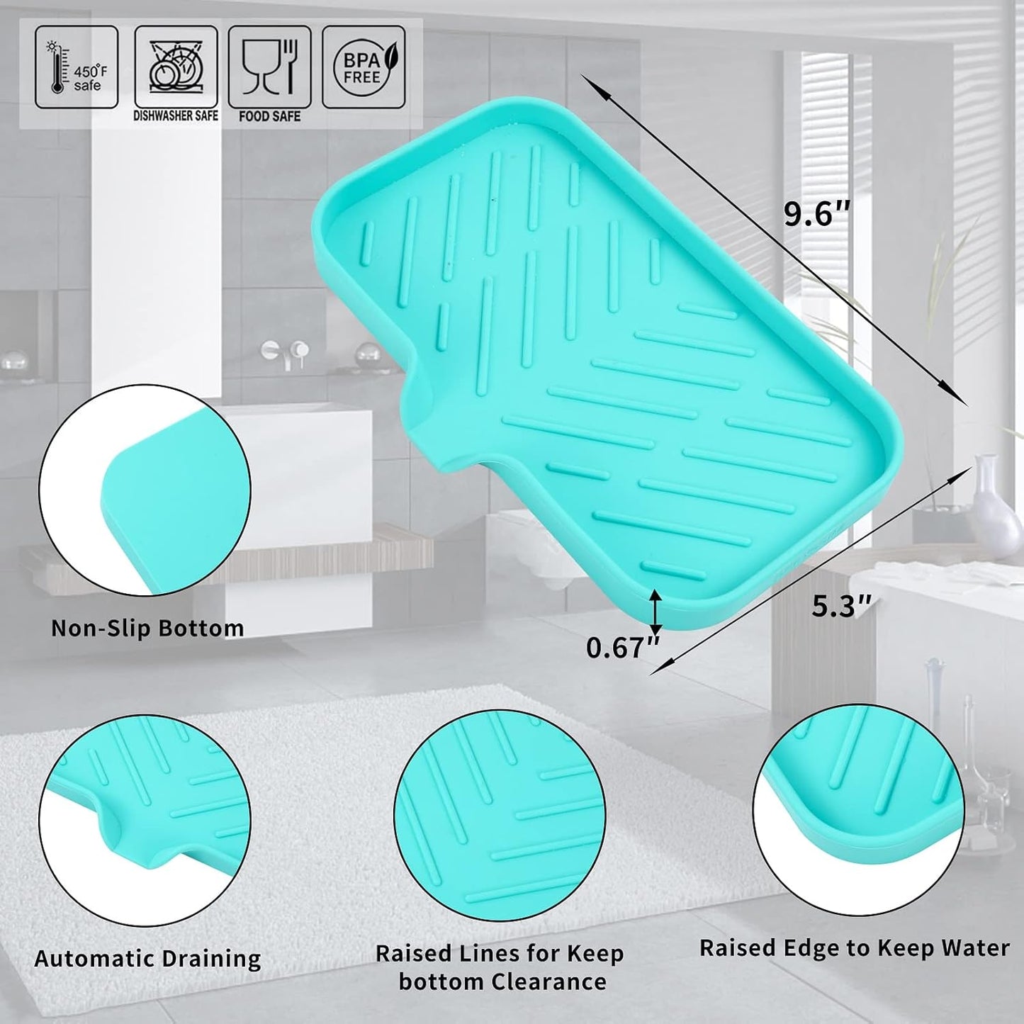MicoYang Silicone Bathroom Soap Dishes with Drain Spout-Bathroom and Kitchen Sink Organizer,Sponge Holder,Dish Soap Tray,Perfect for Dispenser,Scrubber,Bottle,Cup on Sink or Counter-Black 4.9"×3.2"