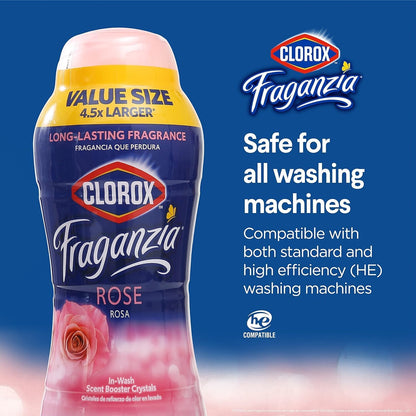 Clorox Fraganzia Laundry Scent Booster Crystals, In-Wash Fragrance Beads for Fresh-Smelling Clothes & Linens, Safe for All Fabrics & Colors, Easy-Pour Bottle, Vanilla Scent, 18 Oz, 2 Pack