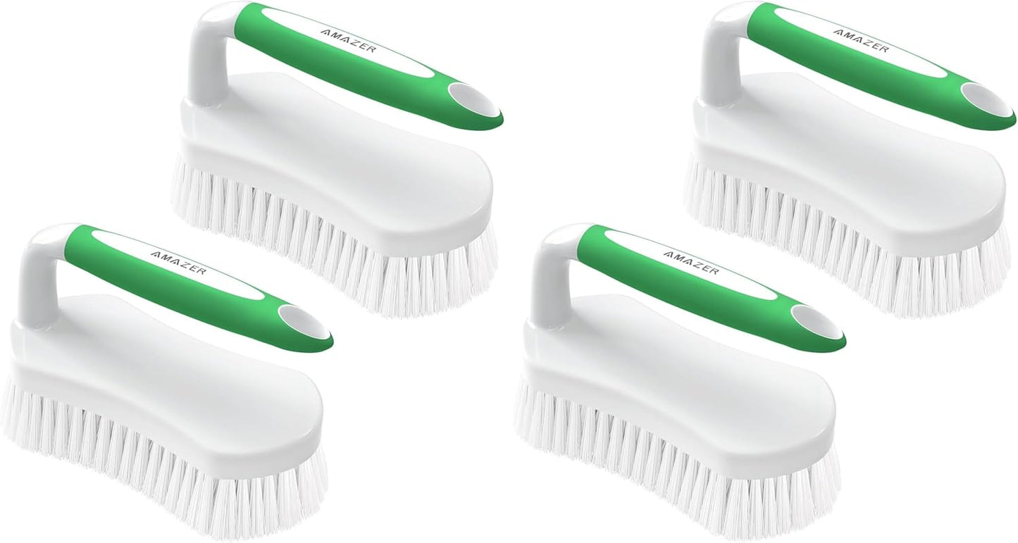 Amazer Scrub Brush for Cleaning Comfort Grip Shower Scrubber Stiff Bristles with Handle Heavy Duty Cleaner Brush for Tub Sink Carpet Floor - Pack of 2 (Green+Green)
