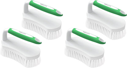 Amazer Scrub Brush for Cleaning Comfort Grip Shower Scrubber Stiff Bristles with Handle Heavy Duty Cleaner Brush for Tub Sink Carpet Floor - Pack of 2 (Green+Green)