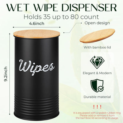 Wipe Holder with Bamboo Lid for Kitchen Disinfectant Wipes Dispenser Farmhouse Countertop Sanitizing Wipe Metal Storage Container Organizer Caddy Bathroom Office up to 80 Cont(Pink)