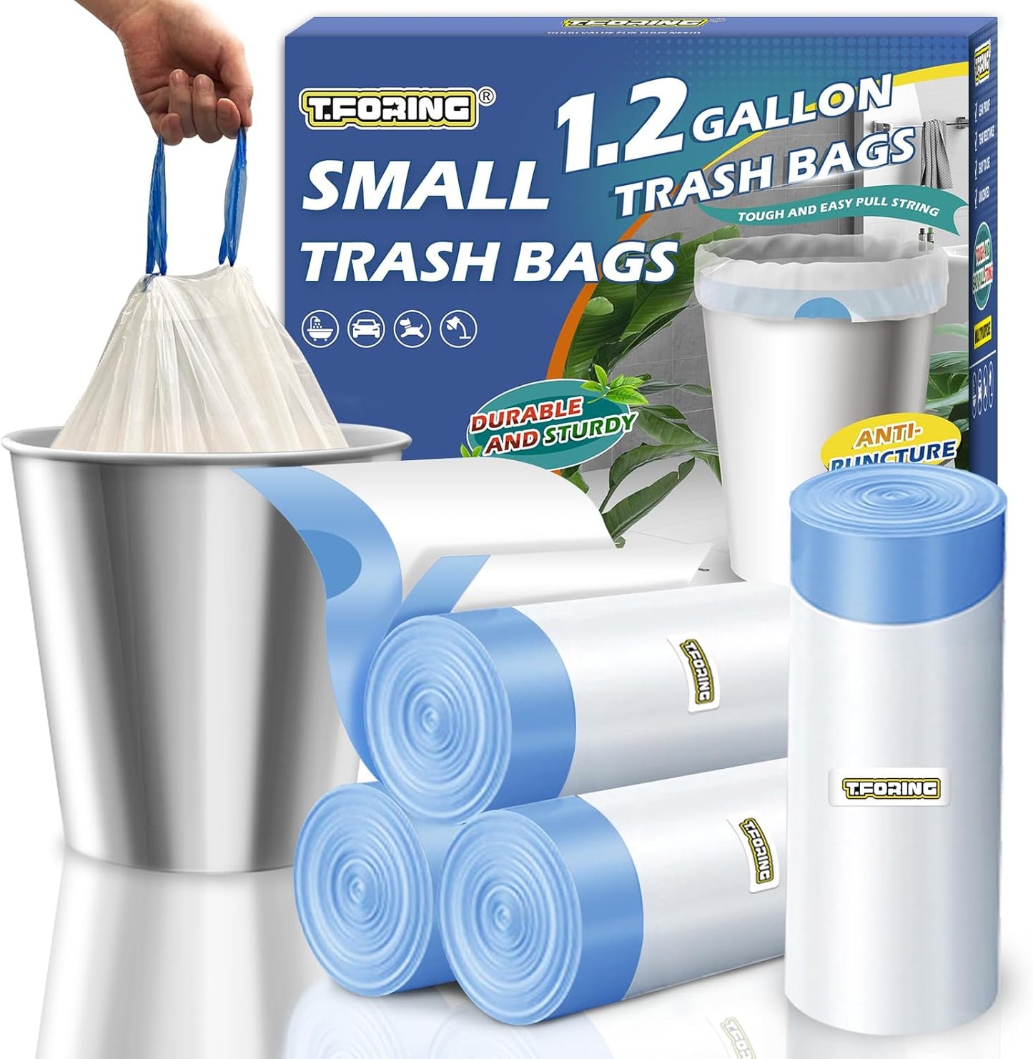 3 Gallon Trash Bags Drawstring 0.96 Mil - 120 Count 12 Liter Small Garbage Bags for Bathroom, Strong White Unscented Plastic Wastebasket Bin Liners for Toilet Office and Bedroom