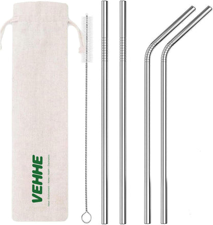 VEHHE Metal Straw Stainless Steel Straws Drinking Reusable Straws 4 Set -10.5" Ultra Long Rainbow Color-Cleaning Brush for 20/30 Oz for Yeti RTIC SIC Ozark Trail Tumblers (2 Straight|2 Bent|1 Brush)