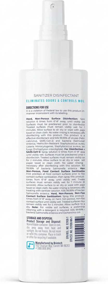 BRIOTECH Sanitizer Disinfectant Hypochlorous, Kill 99.99% of Viruses & Bacteria, Control Mold, Eliminate Odor, Gentle for Nursery & Play Rooms, Food Contact Surface Sanitizer, 1 Gallon Refill