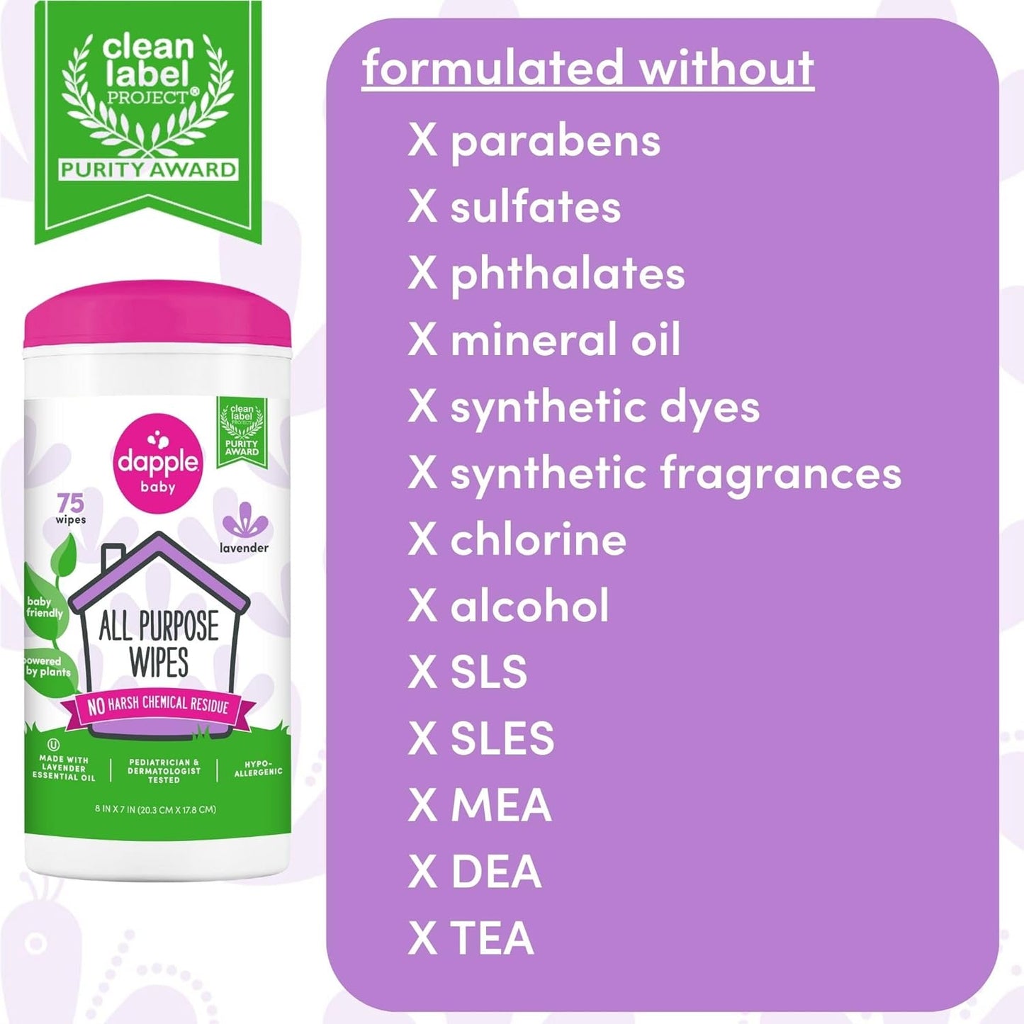 Dapple Baby All Purpose Cleaning Spray and All Purpose Wipes - (2 Pack) 16.9 fl oz Bottle - 30 Cleaning Wipes Total - Fragrance-Free, Hypoallergenic & Plant-Powered - Baby Essentials
