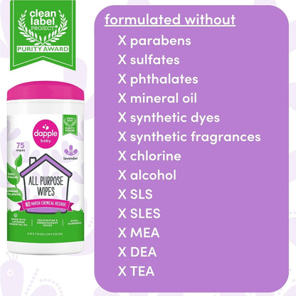 Dapple Baby All Purpose Cleaning Spray and All Purpose Wipes - (2 Pack) 16.9 fl oz Bottle - 30 Cleaning Wipes Total - Fragrance-Free, Hypoallergenic & Plant-Powered - Baby Essentials