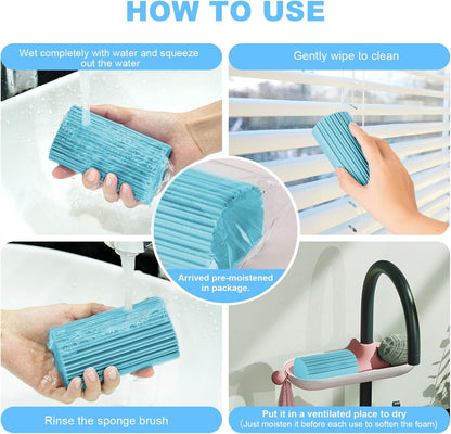 2-Pack Damp Duster Sponge for Clean, Magic Sponge Eraser Baseboard Cleaner Tool, Dusters for Cleaning Blinds, Glass, Vents, Railings, Mirrors,Window Track Grooves and Faucets