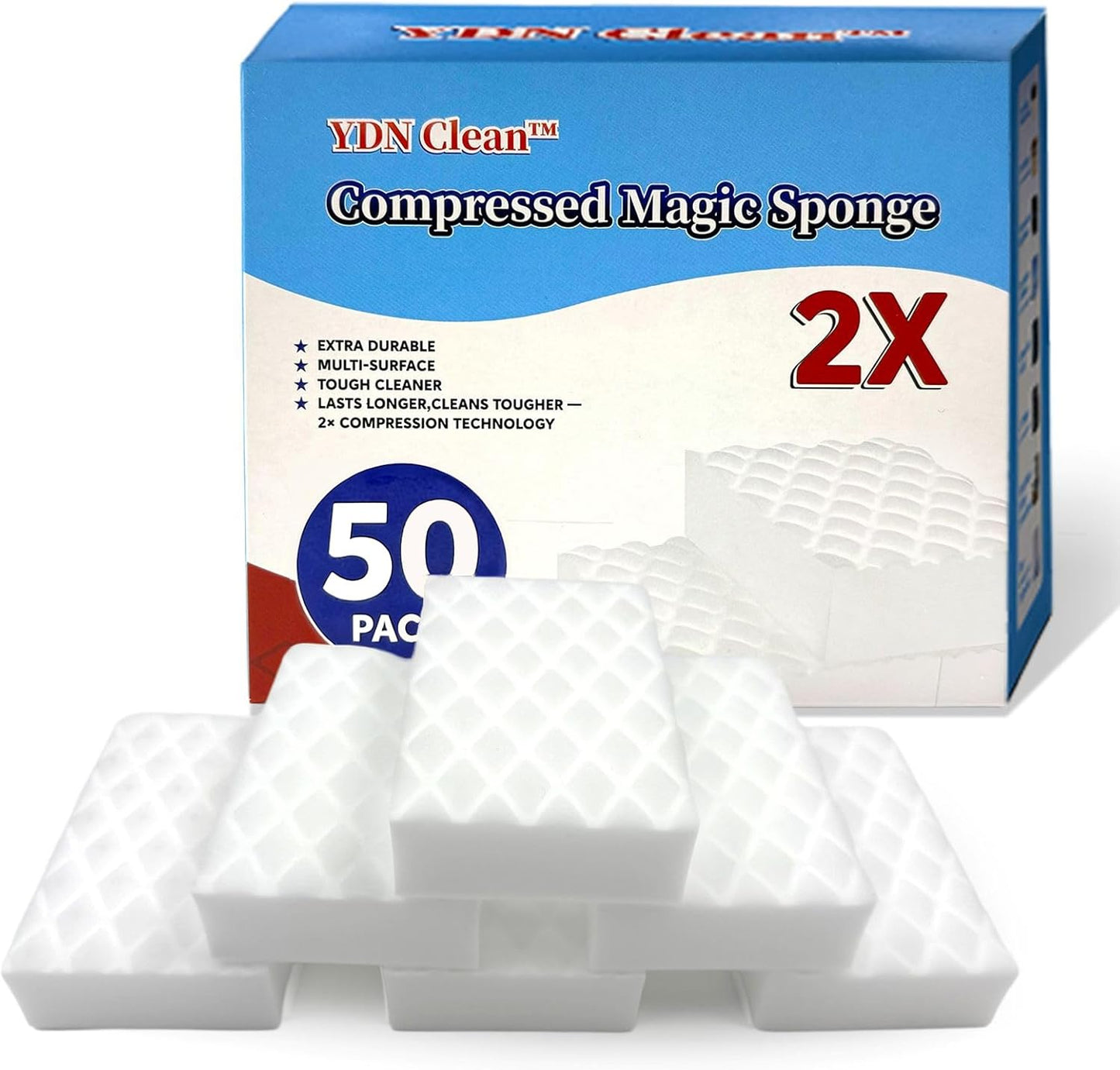 Magic Eraser Sponge 2X Density, Multi-Purpose Long Lasting Melamine Sponge, Water-Activated Cleaning Pads Sponge Eraser for Kitchen, Bathroom, Wall, Shoes & Car Interior, Non-Scratch (20)
