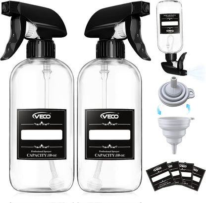 Veco 500mL (17oz) Graduated Spray Bottles, 4-Pack — 360° Any-Angle Spraying for Easy Dilution, Leak-Resistant spray bottles for Cleaning, Plants, Hair & Pet Use + Foldable Funnel