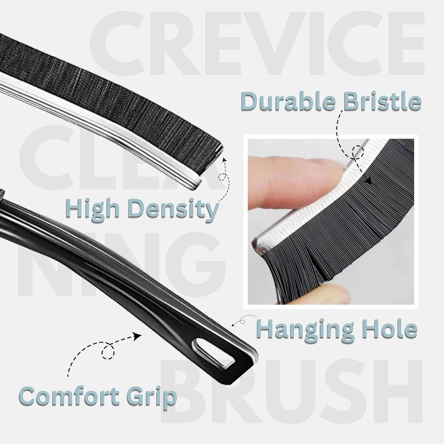 CrafTreat Hard Bristle Crevice Cleaning Brush – 6 Pack (Black) – Gap Scrub Brushes for Kitchen, Bathroom, Window Tracks, Grout, Car & Tight Spaces – Household Cleaning Tool