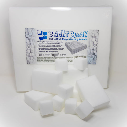 Bright Block Pick-a-Brick Magic Cleaning Eraser Sponges | Select Your Size High Density Melamine Scrubbers for The Bathroom, Kitchen, Floors, Baseboards, Grout, Magic Marker, Walls & More