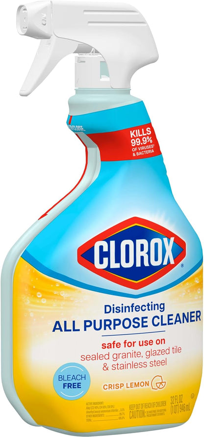 Clorox Disinfecting All Purpose Cleaner, Bleach Free, Crisp Lemon, 32 Fluid Ounces (Pack May Vary)