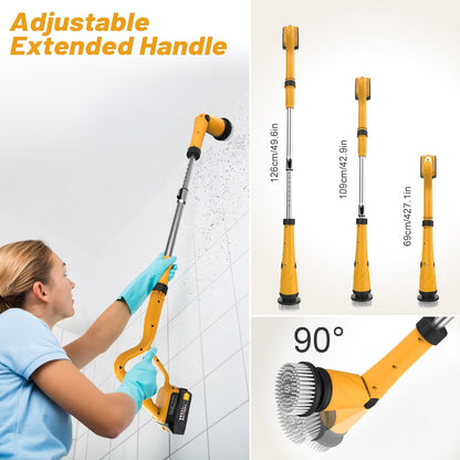 Qimedo Electric Spin Scrubber with Two Batteries Q2 Pro,1500 RPM High Power Electric Scrubber for Cleaning,Shower Cordless Cleaning Brush with Display for Tub/Tile/Floor (Effortless Handle/8 Brushes)