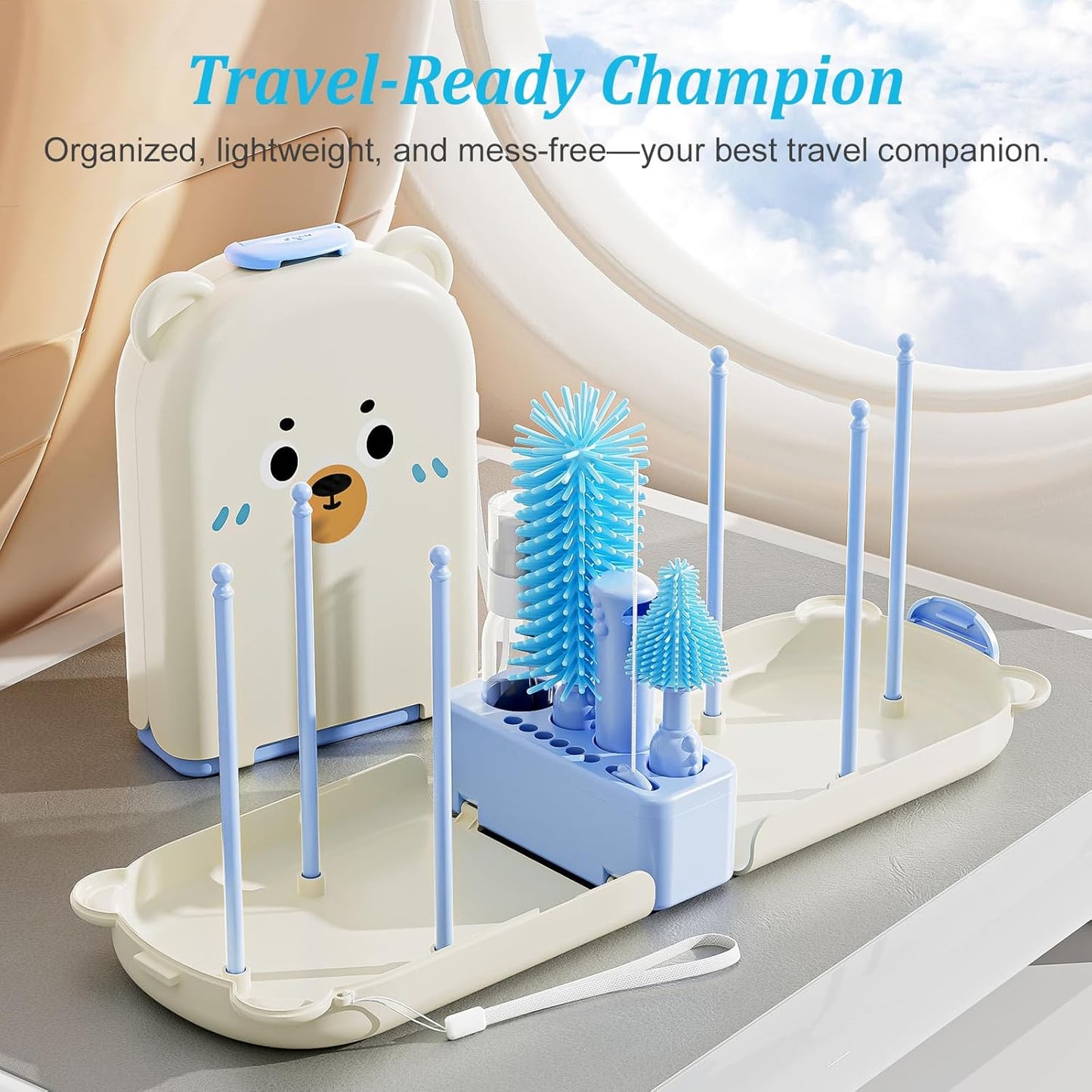 Pink Travel Baby Bottle Cleaner Kit – 6-in-1 Portable Brush Set with Drying Rack & Storage Case | Baby Travel Essentials for Flying, Newborn Bottle Cleaning & Breast Pump Parts On-The-Go