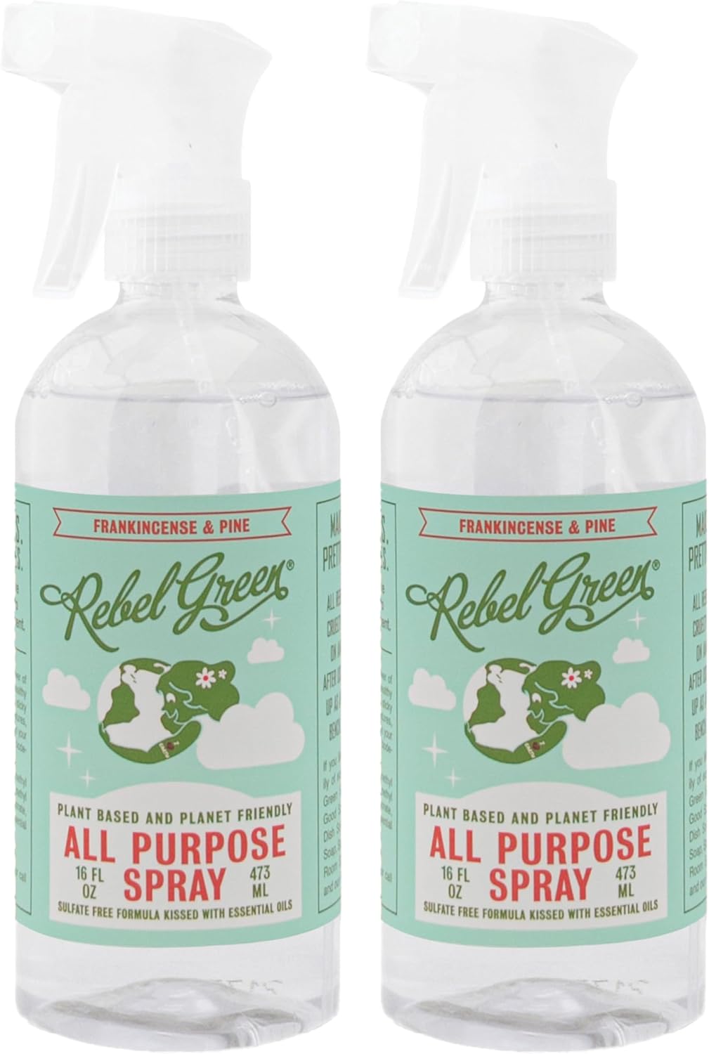 Rebel Green Natural All-Purpose Cleaning Spray - Plant-Derived Multi-Surface Cleaner with Essential Oils for Kitchen, Bath, Countertops and More - Peppermint & Lemon Scent - 16 oz - 1 Pack