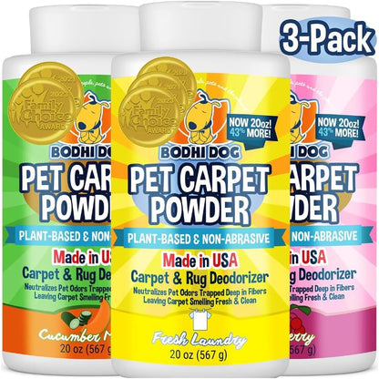 Bodhi Dog Carpet Powder Bundle - Three Scents - Fresh Linen + Teaberry + Cucumber Melon 20oz