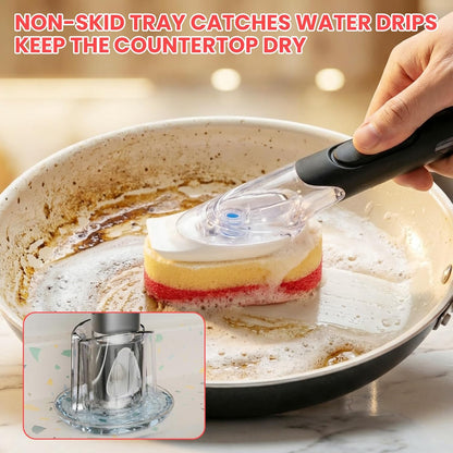 Soap Dispensing Replacement Dish Brush Storage Set with 10 PCS Sponge Refills & Holder - RIMAY Dispenser Scrub Cleaning Scrubber Kitchen Dishwashing Dish Wand Handle for Dishes/Pans/Pots/Sink(Yellow)